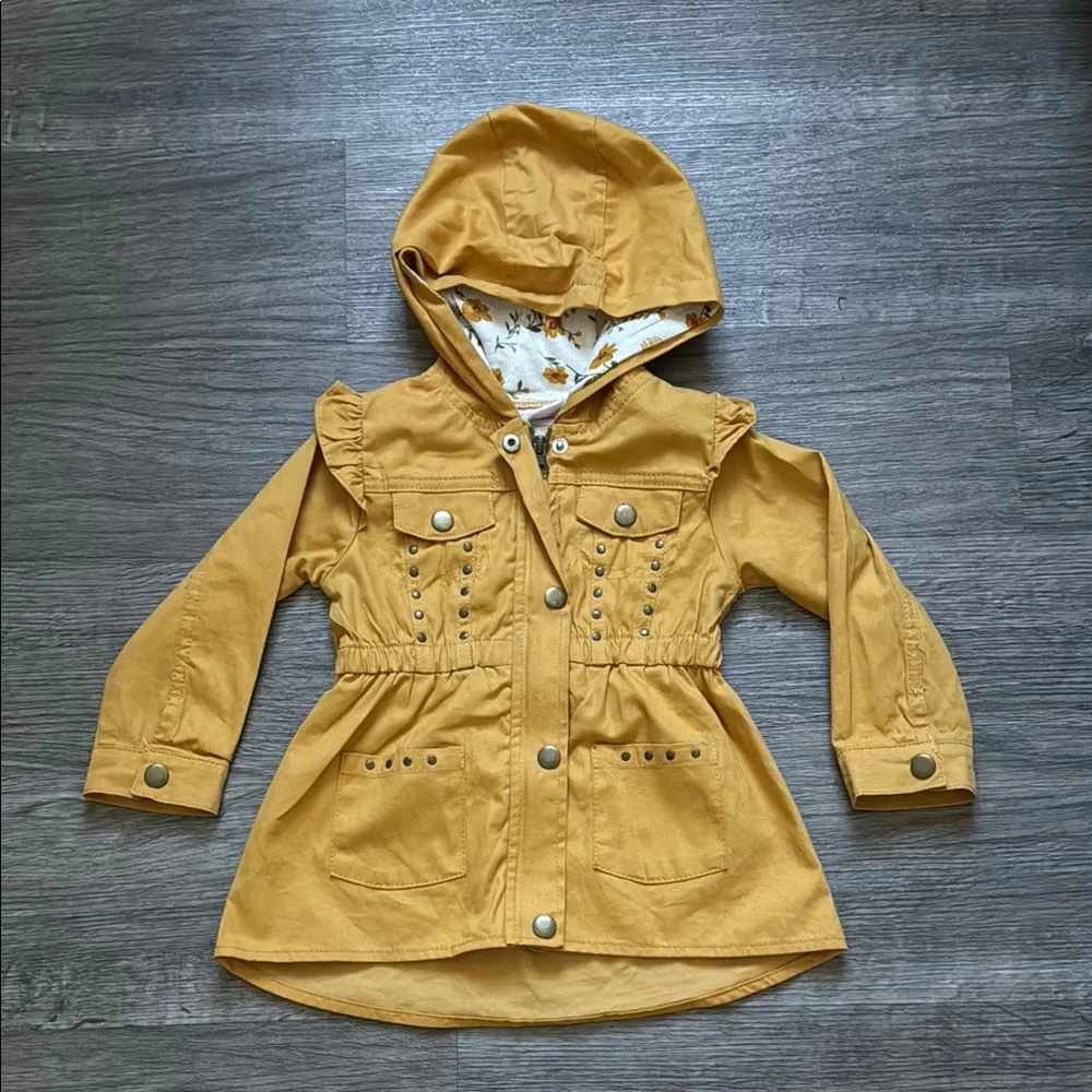 Little Lass Gold Hooded‎ Jacket with Ruffle Trim